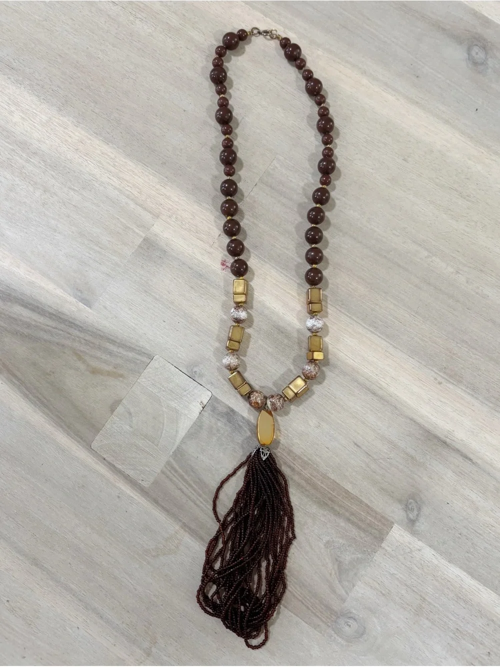 Vintage Brown Gold Beaded Statement Necklace
